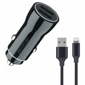 Автомобильное зарядное устройство Axxa (2234) 2 USB 2.4A + кабель Apple 8-pin, черный