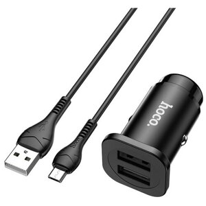 Автомобильное зарядное устройство HOCO NZ4 Wise, 2*USB + Кабель USB-Micro, 2.4A, черный