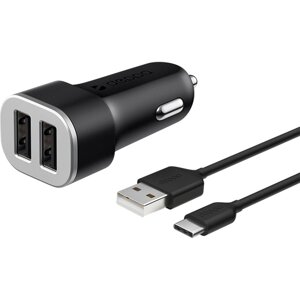 АЗУ 2 USB 2.4А + кабель USB Type-C, черный, Ultra, Deppa (крафт), Deppa 11284-OZ