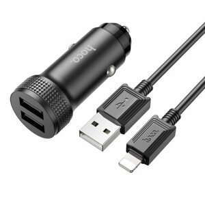 АЗУ, 2 USB 2.4A (Z49), usb кабель lightning, HOCO, черный