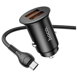 Азу, 2 USB 3.0 QC (NZ1) 36W, HOCO, кабель micro, черный