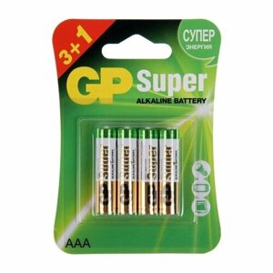 Батарейка алкалиновая GP Super, AAA, LR03-4BL, 1.5В, 3+1 шт. (комплект из 4 шт)
