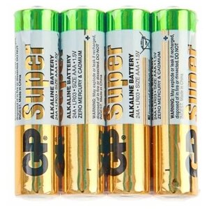 Батарейка алкалиновая GP Super, AAA, LR03-4S, 1.5В, спайка, 4 шт. В упаковке шт: 1