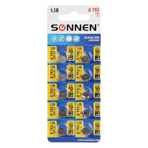 Батарейка алкалиновая "таблетка" 1 шт, SONNEN Alkaline, 192A (G3, LR41), блистер, отрывной блок, 455603 (цена за 50 шт.)
