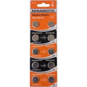 Батарейка часовая MINAMOTO Alkaline Battery LR54/LR1130/389/AG10 10 штук в блистере