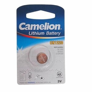 Батарейка CR1220 3V таблетка (пульт сигнализации, ключ) блистер 1шт. Lithium, CR1220-BP1, CAMELION