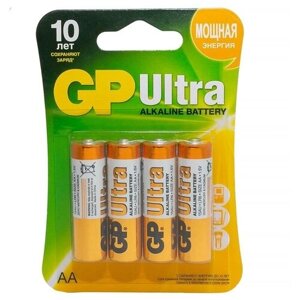 Батарейка GP Ultra AA (LR06) 15AU алкалиновая, BC4, набор 4шт., 267514