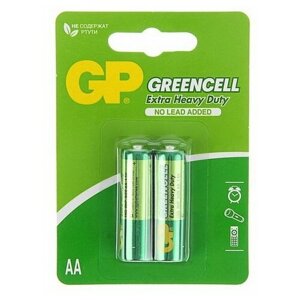 Батарейка солевая Greencell Extra Heavy Duty, AA, R6-2BL, 1.5В, блистер, 2 шт.