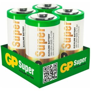 Батарейки C алкалиновые щелочные GP Super 14А-2CRB4, набор 4 шт