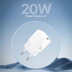 Быстрая зарядка (блок питания) USB-C 20W Power Delivery, Компактный сетевой адаптер, Белый