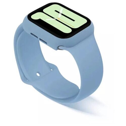 Чехол для Apple Watch 42mm со стеклом + силиконовый ремешок, голубой