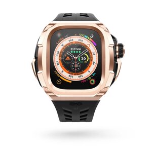 Чехол для часов Y24 для Apple Watch Series Ultra, Ultra 2; 49mm, нержавеющая сталь / резина, розово-золотистый / черный