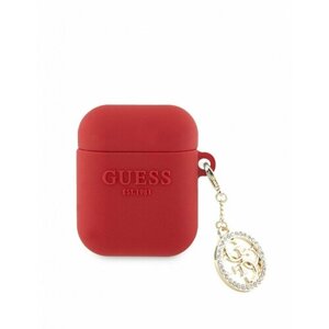 Чехол Guess Liquid silicone with 4G Diamond charm для AirPods 1/2, цвет Фуксия (GUA23DSLGHDF)