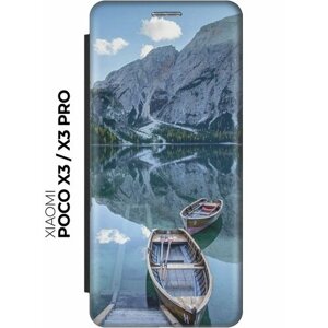 Чехол-книжка Горы, озеро, лодка на Xiaomi Poco X3 / X3 Pro / Сяоми Поко Х3 / Х3 Про черный