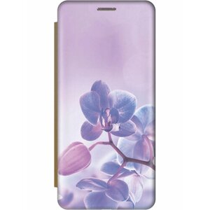 Чехол-книжка на Huawei Nova 3i, P Smart Plus, Хуавей Нова 3 Ай, П Смарт Плюс с 3D принтом "Лиловые орхидеи" золотой