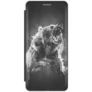 Чехол-книжка на Samsung Galaxy A13 4G, Самсунг А13 4Г c принтом "Разъяренный медведь" черный