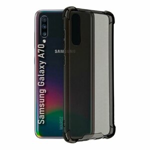 Чехол силиконовый на телефон Samsung Galaxy A70 противоударный с защитой камеры, бампер с усиленными углами для смартфона Самсунг Галакси А70 прозрачный серый