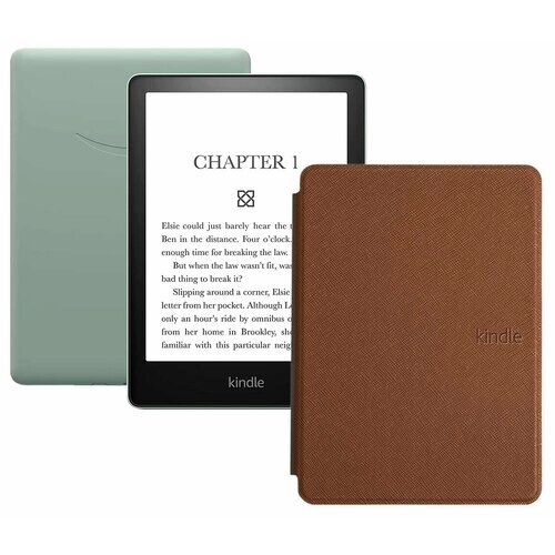 Электронная книга Amazon Kindle PaperWhite 2021 16Gb Ad-Supported Agave Green с обложкой ReaderONE PaperWhite 2021 Brown
