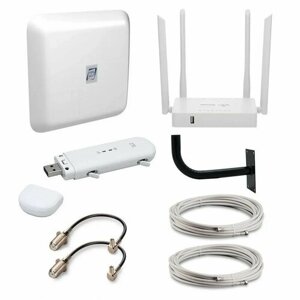 Готовый комплект для усиления 3G 4G интернета с антенной FLAT-15F MiMo, 4G модемом ZTE MF79U, WiFi роутером ZBT WE1626, крепежом и кабельными сборками (сим-карта в подарок)