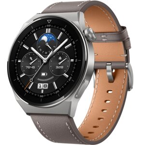 HUAWEI Умные часы HUAWEI Watch GT 3 Pro, светло-серый титановый корпус с кожаным ремешком