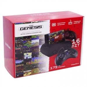 Игровая приставка Retro Genesis Modern mini черная + 175 встроенных игр, 2 геймпада