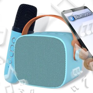 Караоке-система для детей с беспроводным микрофоном, живой вокал, портативная колонка, синяя
