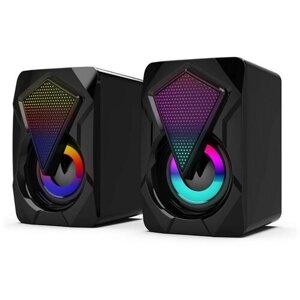 Компьютерные колонки с RGB-подсветкой, USB-зарядка, 3,5-мм разъем - комплект 2 динамика, черные