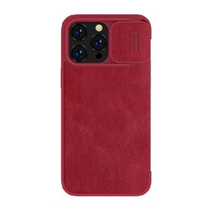 Кожаный чехол-книжка Nillkin Leather Qin Pro c защитой камеры для iPhone 14 Pro Max- красный