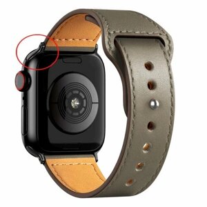 Кожаный ремешок для Apple Watch series 3 4 5 6 7 8 9 SE, в корпусах 38, 40, 41. Серый / Gray BF (Черная Фурнитура)