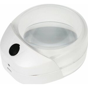 Лупа настольная контактная 10x-60мм с подсветкой (LED) белая, с аккумулятором, без ручки