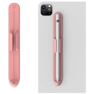Магнитный клеящийся силиконовый держатель для стилуса Apple Pencil 1st / 2nd - розовый