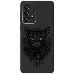 Матовый Soft Touch силиконовый чехол на Samsung Galaxy A33 5G, Самсунг А33 5Г с 3D принтом "Shaman Cat" черный