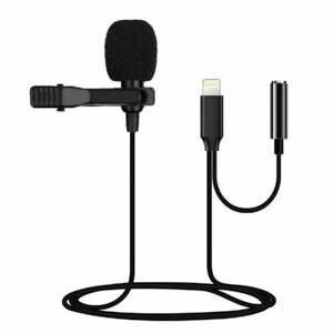 Микрофон петличный Lavalier Microphone, кабель Jack 3.5mm (f), Lightning (m), 1.5м, цвет чёрный