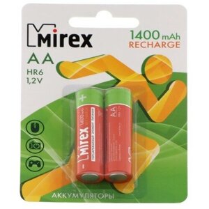 Mirex Аккумулятор Mirex, Ni-Mh, AA, HR6-2BL, 1.2В, 1400 мАч, блистер, 2 шт.