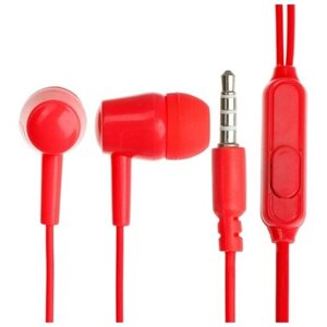Наушники Exployd EX-HP-1370, вакуумные, микрофон, 102 дБ, 32 Ом, 3.5 мм, 1.2 м, красные