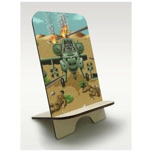 Подставка для телефона из дерева c рисунком, принтом УФ Игры Desert Strike ( Sega, Сега, 16 bit, 16 бит, ретро приставка) - 2353
