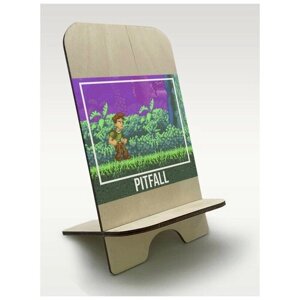 Подставка для телефона из дерева c рисунком, принтом УФ Игры Pitfall ( Sega, Сега, 16 bit, 16 бит, ретро приставка) - 2298