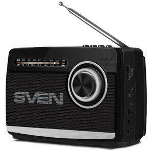 Портативная акустическая система Sven SRP-535, 3W, FM/AM/SW, USB, microSD, фонарь, аккумулятор, черный