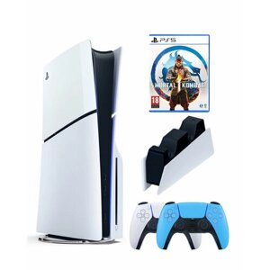 Приставка Sony Playstation 5 slim 1 Tb+2-ой геймпад (голубой)+зарядное+Мортал 1