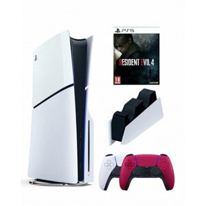 Приставка Sony Playstation 5 slim 1 Tb+2-ой геймпад (красный)+зарядное+Resident Evil 4