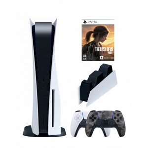 PS5 (ПС5) Игровая приставка Sony PlayStation 5 (3-ревизия)+2-й геймпад (военный)+зарядное+Игра The Last of Us Part I, 825 ГБ
