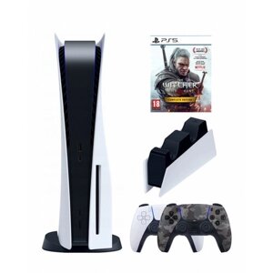 PS5 (ПС5) Игровая приставка Sony PlayStation 5 (3-ревизия)+2-й геймпад (военный)+зарядное+Игра Witcher 3, 825 ГБ