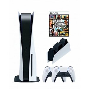 PS5 (ПС5) Игровая приставка Sony PlayStation 5 ( 3-я ревизия) + 2-й геймпад (белый) + зарядное+ игра GTA5