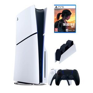 PS5 (ПС5) Игровая приставка Sony PlayStation 5 Slim disc + 2-й геймпад (черный) + зарядное + игра The Last Of Us Part 1