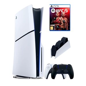PS5 (ПС5) Игровая приставка Sony PlayStation 5 Slim disc + 2-й геймпад (черный) + зарядное + игра UFC 5