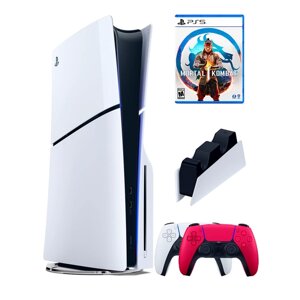 PS5 (ПС5) Игровая приставка Sony PlayStation 5 Slim disc + 2-й геймпад (красный) + зарядное + игра Mortal Kombat
