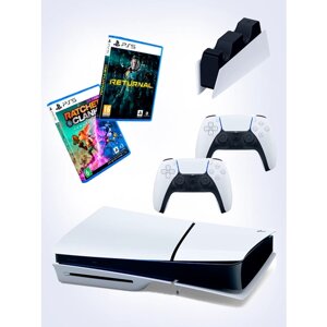 PS5 (ПС5) Игровая приставка Sony PlayStation 5 Slim disc + 2-й геймпад + зарядное + игра Ratchet Clank+ игра Returnal