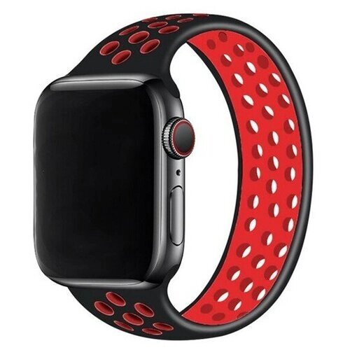 Ремешок-браслет силиконовый перфорированный Solo Loop для Apple Watch 42/44/45/49 мм, M (145мм), черный+красный (8)