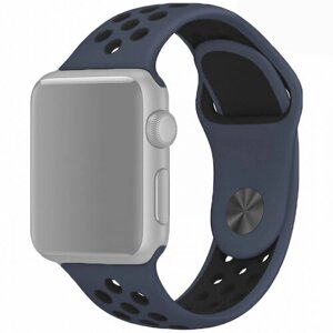 Ремешок на смарт часы Apple Watch (Эпл Вотч) 38/40/41 мм InnoZone Vent - Темно-синий/Черный, силиконовый, спортивный
