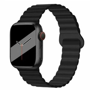 Ремешок силиконовый магнитный с петлей для Apple Watch 42/44/45/49 (черный)